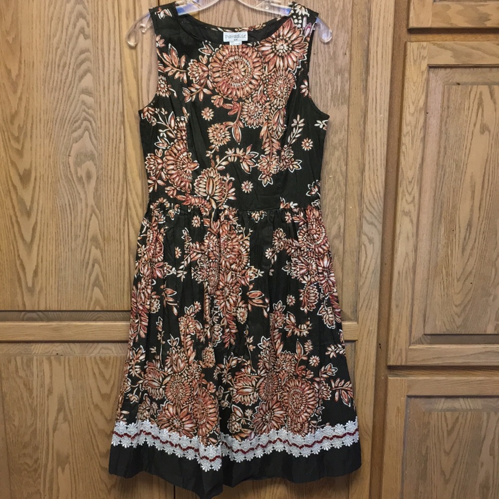 Paradise NY Cotton floral Brown Orange Sleeveless